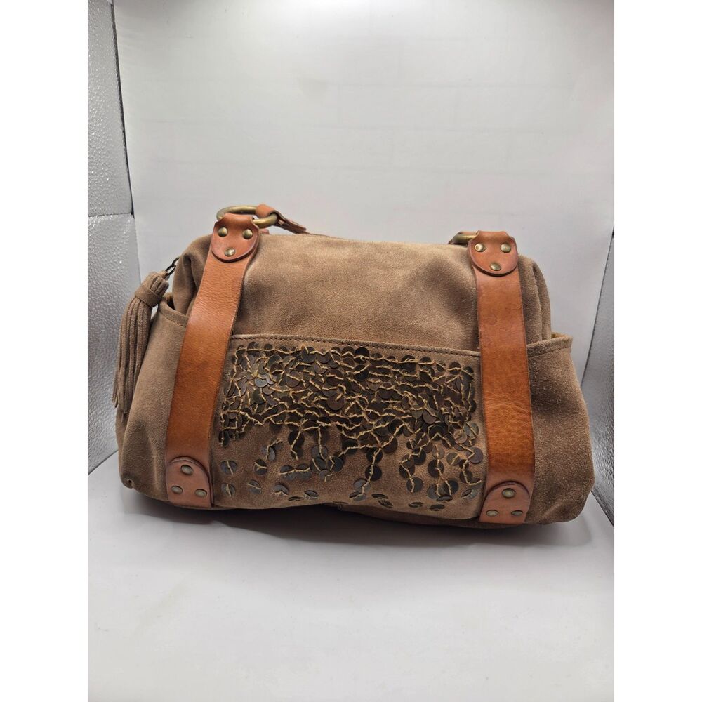 P122. Vintage Tan Suede Purse Handbag Bag